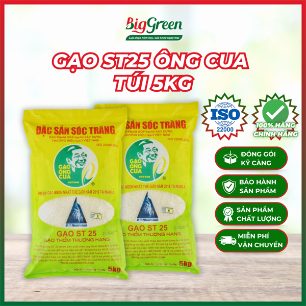 Gạo Thơm St25 túi 5kg- Gạo Đặc Sản Sóc Trăng
