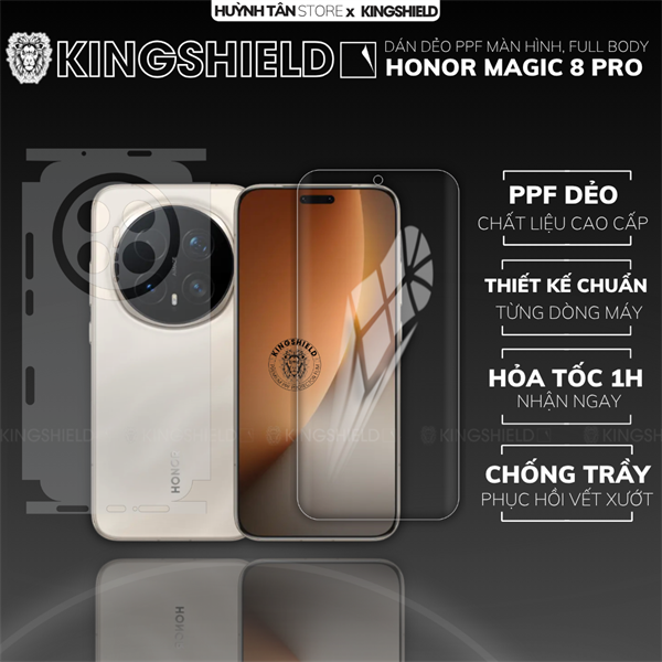 Dán PPF HONOR MAGIC 8 PRO LƯNG KHÔNG VIỀN nhám chống trầy xướt ít bám vân tay KINGSHIELD