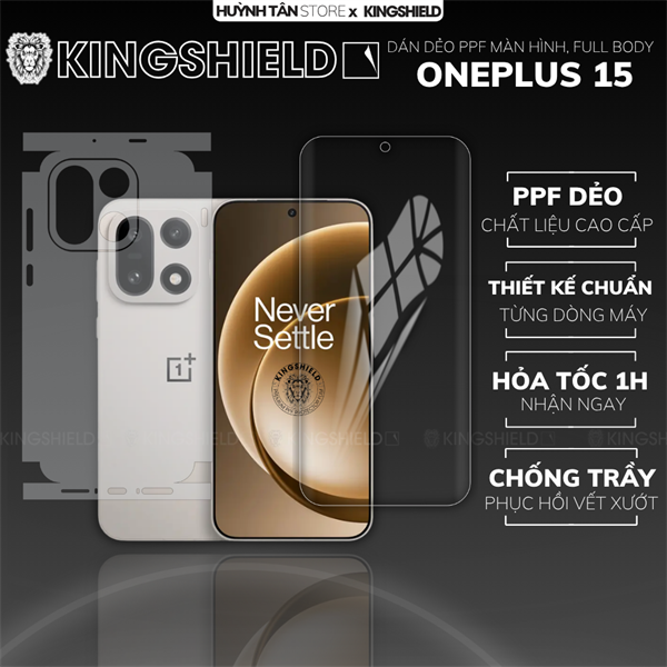 Dán PPF ONEPLUS 15 LƯNG KHÔNG VIỀN nhám chống trầy xướt ít bám vân tay KINGSHIELD