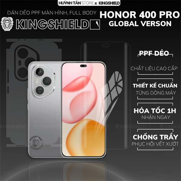 Dán PPF HONOR 400 PRO ( GLOBAL VERSION ) LƯNG KHÔNG VIỀN nhám chống trầy xướt ít bám vân tay KINGSHIELD
