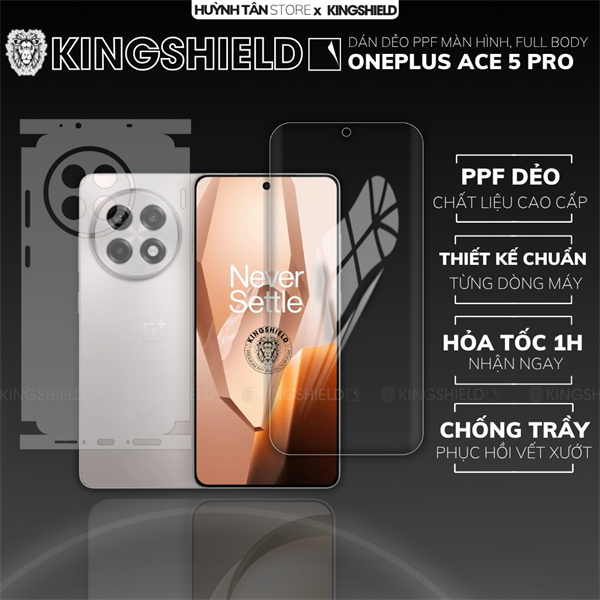 Dán PPF ONEPLUS ACE 5 PRO LƯNG KHÔNG VIỀN nhám chống trầy xướt ít bám vân tay KINGSHIELD