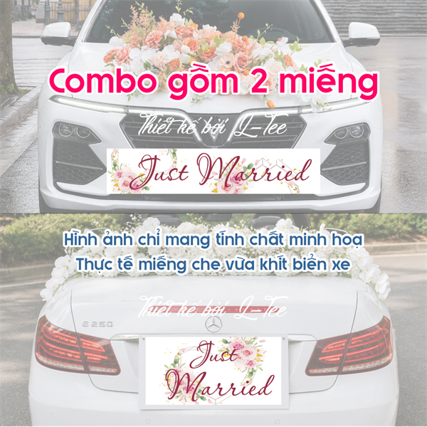 Decal che biển số xe hoa đám cưới - Just Married
