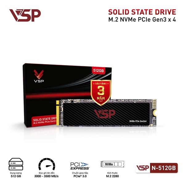 Ổ cứng SSD VSP 512GB NVMe Gen 3x4 (Đọc 3.500 MB/s - Ghi 3.000 MB/s)