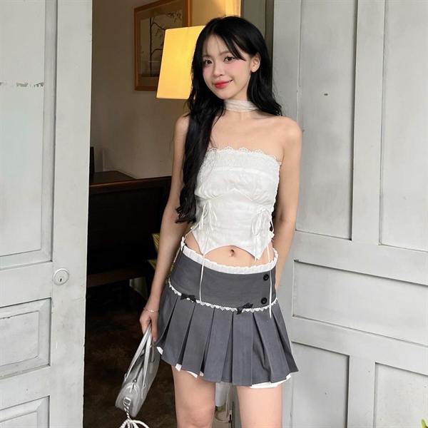 AREUM Chân váy xếp li Naomi - Xám - M