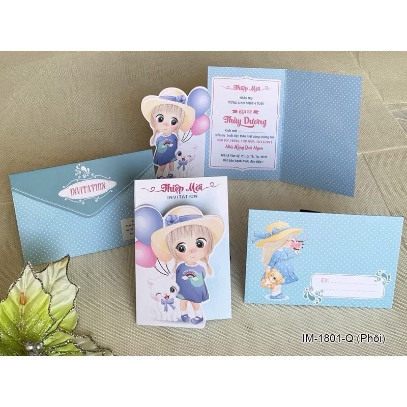 Xấp 4 thiệp mời Invitation cô gái