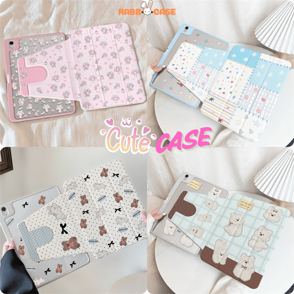 Bao da iPad xoay 360 độ, in hình cute, hoạt hình, mặt lưng chống ố Mini 6 | Mini 7