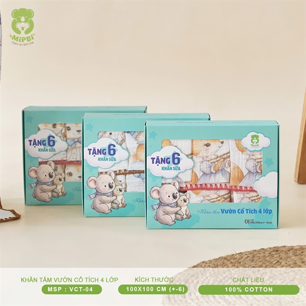 Khăn tắm vườn cổ tích 4 lớp Mipbi 100*100cm