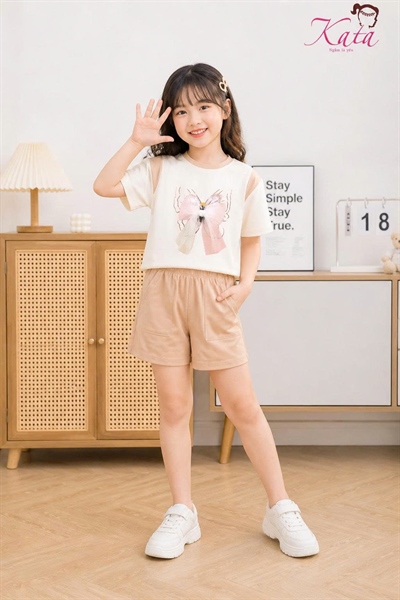 BG IN BƯỚM ĐÍNH NƠ VOAN SIZE 4-14, R6, KEM SIZE 6