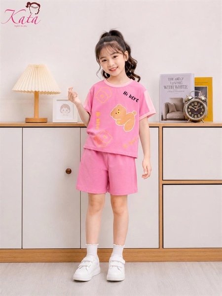 BG QUẦN NGỐ CỔ VIỀN GẤU HI HERE - HỒNG SIZE 4 (8-12KG)