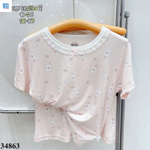34863-Bộ tencel TN cún chấm bi viền ren
