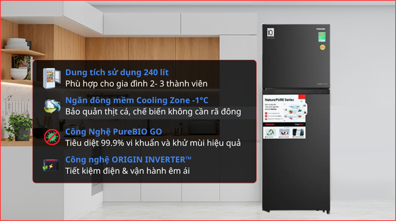 Tủ lạnh Toshiba Inverter 240 lít GR-RT310WE-PMV(68) 2026 - Thiết kế hiện đại