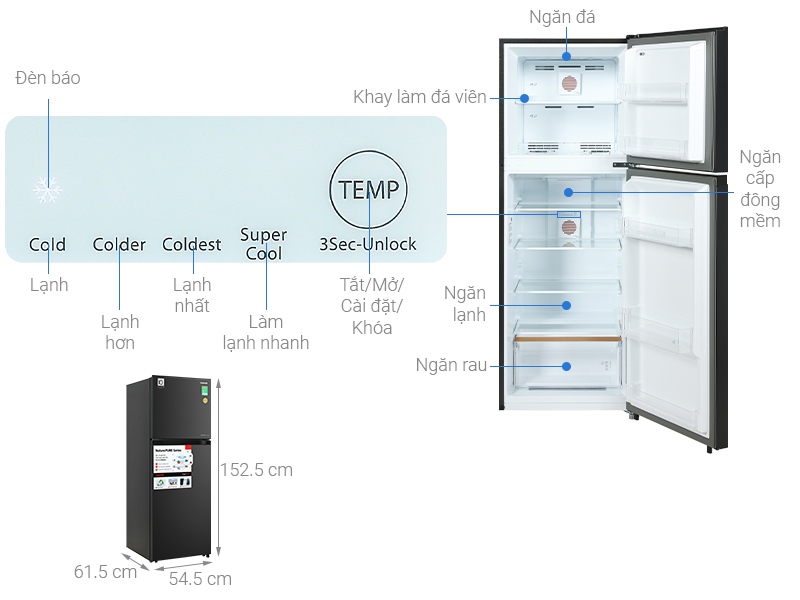 Tủ lạnh Toshiba Inverter 240 lít GR-RT310WE-PMV(68) 2026 - Tiện ích
