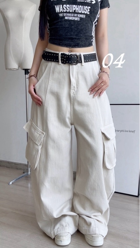 Baggy jean túi hộp màu mơ kèm belt QCCC