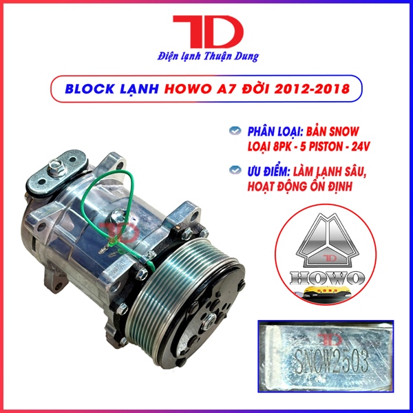 Máy nén dùng cho xe ô tô Howo máy cơ 8pk / bản 5 Piston dùng đời 2012-2018