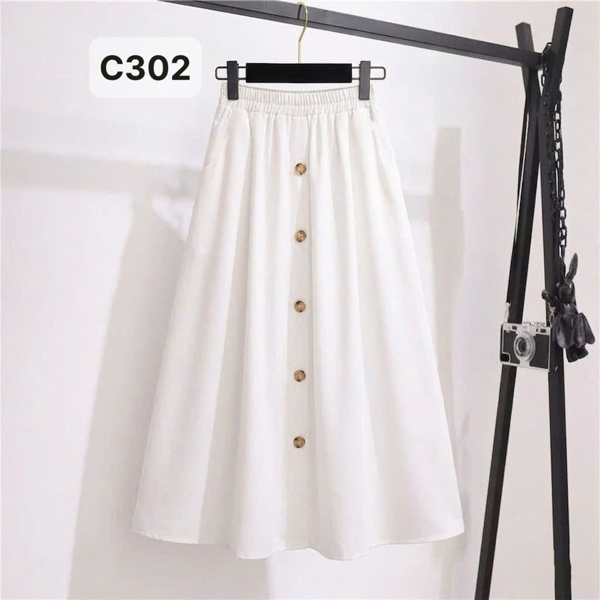 C302 chân váy kaki khuy gỗ dài 74cm