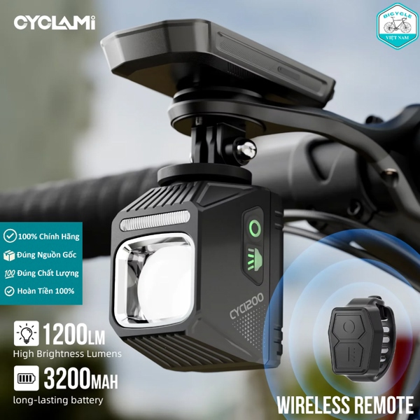 Đèn Treo Xe Đạp CYCLAMI CYC1200 - 1200 Lumen, Pin 3200mAh, Sạc Type-C Chống Chói Cut-Off Beam