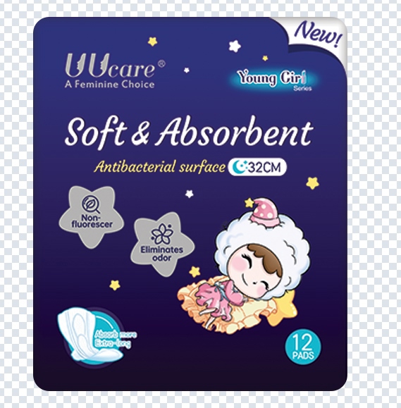BVS Kháng khuẩn UUCARE YOUNG GIRL (Soft & Absorbent) (Ban đêm 32cm, Gói 12 miếng) - Singapore