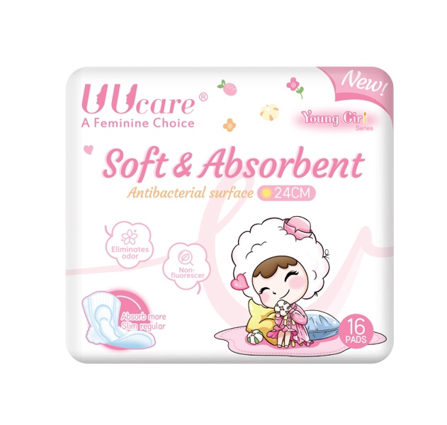 BVS Kháng khuẩn UUCARE YOUNG GIRL (Soft & Absorbent) (Ban ngày 24cm, Gói 16 miếng) - Singapore