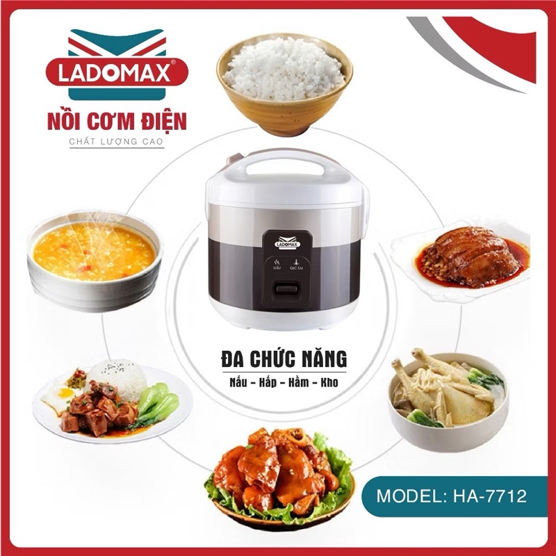 Nồi Cơm Điện 1.2L Nắp Gài Ladomax Ha-7112 ( Thùng 6 )