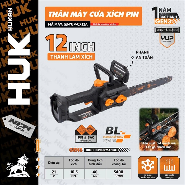 Thân máy cưa xích pin G3-YUP-CX12A Hukan