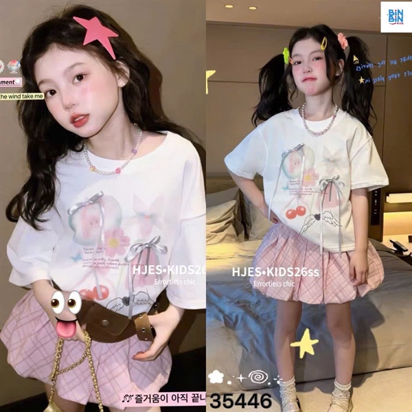 35446- Set váy bí hồng nơ caro