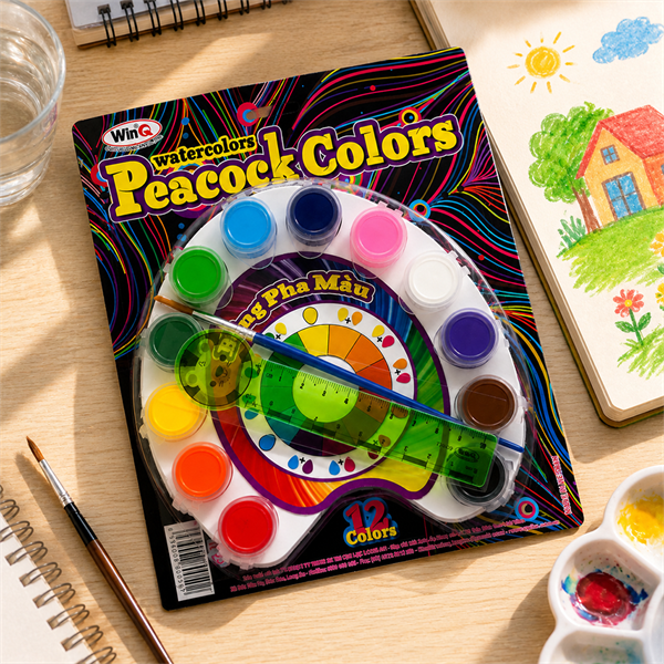 Màu Nước Peacock Colors 12 Màu WinQ – Bộ Màu Vẽ Cho Học Sinh, Bé Tập Tô Sáng Tạo