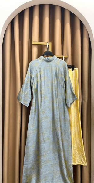 Áo dài suông tencel cổ thấp
