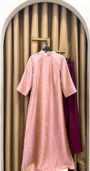 Áo dài suông tencel cổ thấp