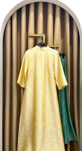 Áo dài suông tencel cổ thấp