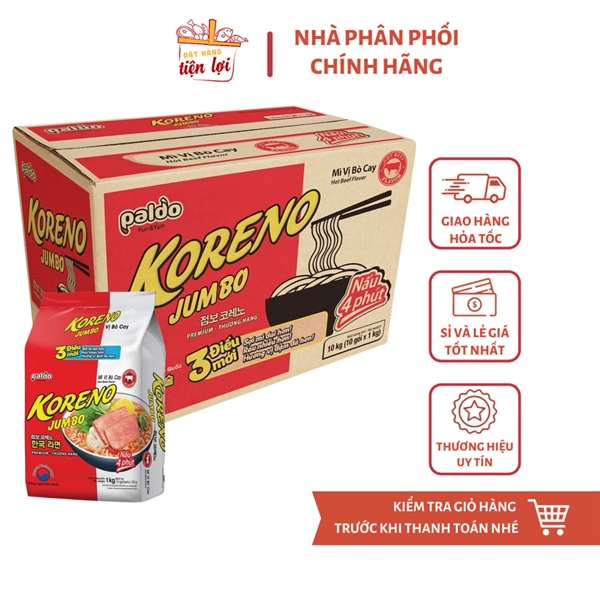 Mì vị Bò Cay Koreno Jumbo 10kg (10gói/thùng)