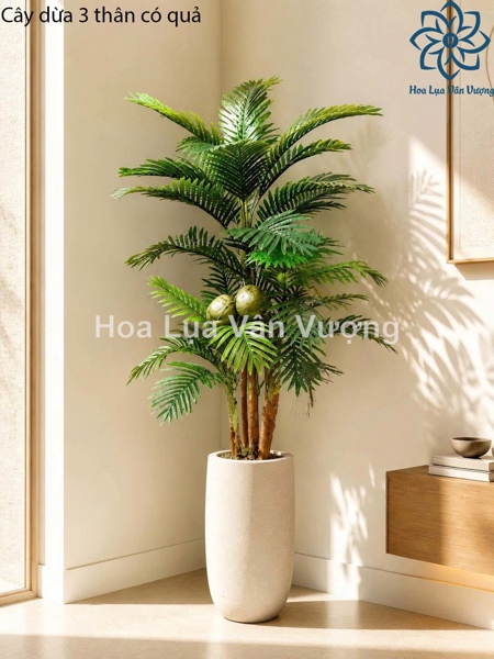 Cây dừa 3 thân có quả - Thành phẩm - Hoa Lụa Vân Vượng