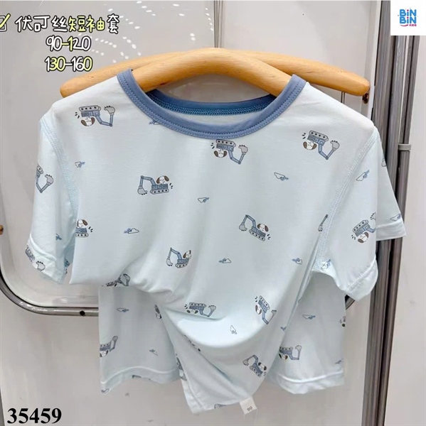 35459- Bộ Tencel TN cún viền xanh xe cẩu