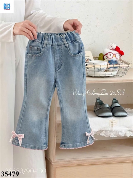 35479-Quần jean ống loe nơ hồng
