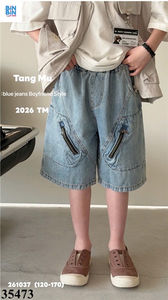 35473-Quần short jean khóa kéo