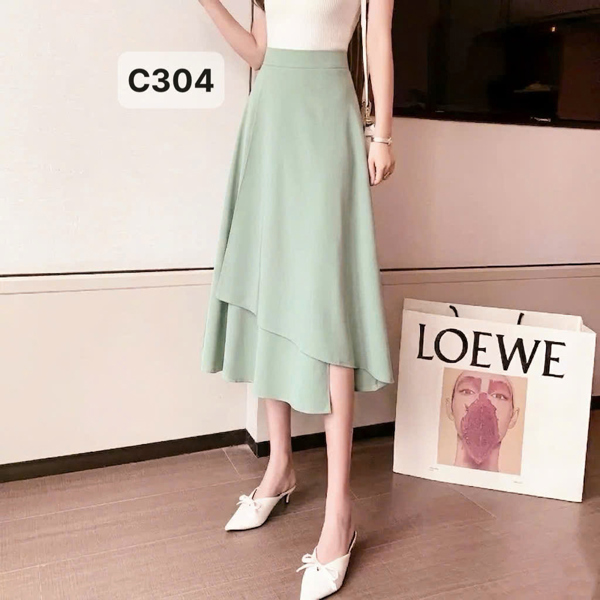 C304 chân váy xanh đắp tà dài 72cm