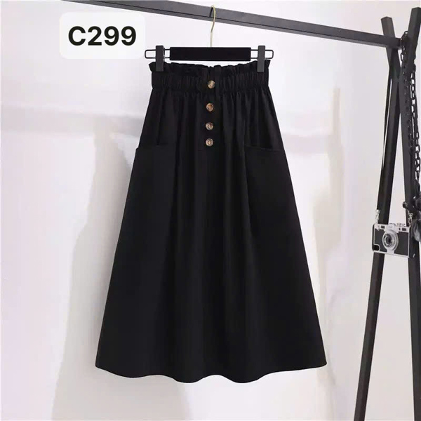 C299 chân váy kaki cạp bèo 4 khuy dọc dài 67cm