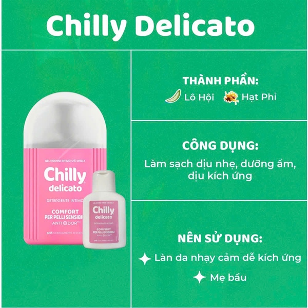 Dung dịch vệ sinh Chilly Delicato Detergente intimo Anti Odor (new) - Chai 200ml