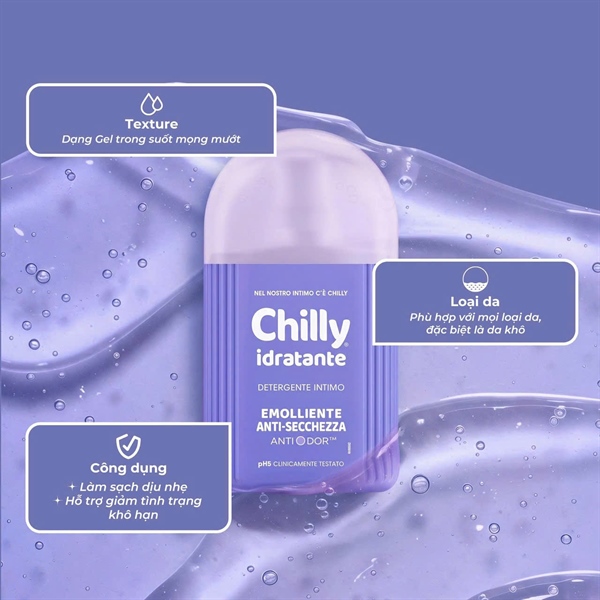 Dung dịch vệ sinh Chilly Idratante 200ml Cấp ẩm sâu, hỗ trợ ngăn chặn tình trạng khô hạn ( tím ) (Chai)