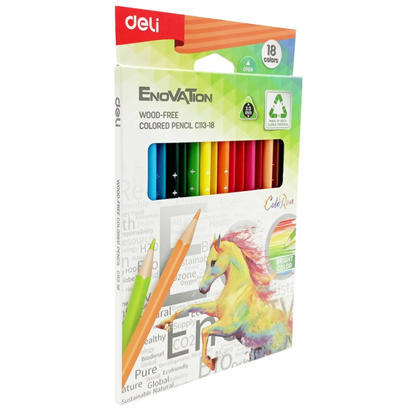 Bút Chì Màu Deli Enovation C113-18 – Bộ 18 Màu Wood-Free Chính Hãng