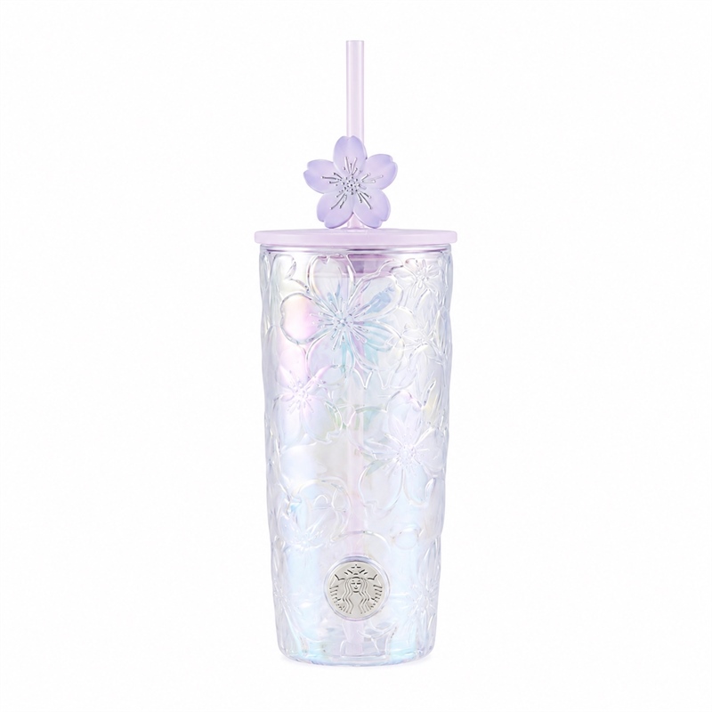 SK26_Cherry Blossom Embossed Glass Straws Cup