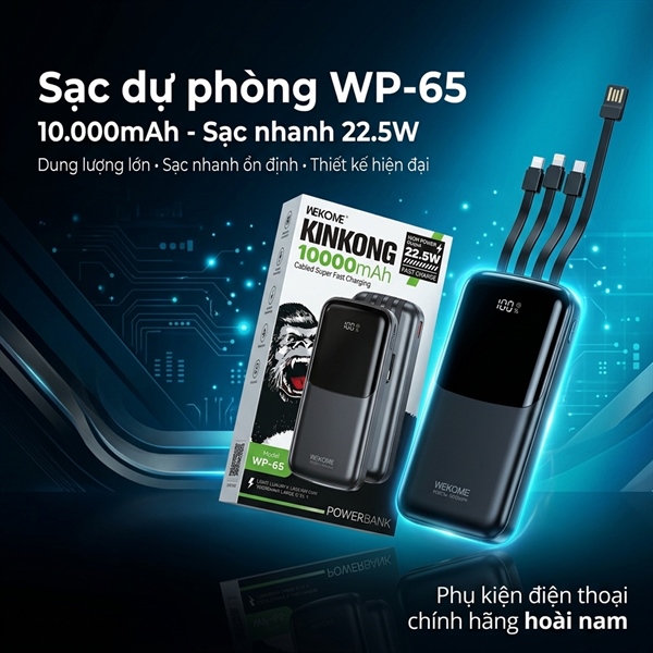 Sạc dự phòng Wekome KINKONG WP-65 10.000 mAh 22.5W