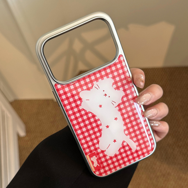 Case Caro Đỏ Mèo Trắng Viền Bạc - 16