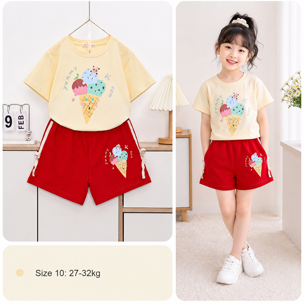 BG QUẦN SHORT CHẠY VIỀN NƠ ÁO IN CÂY KEM