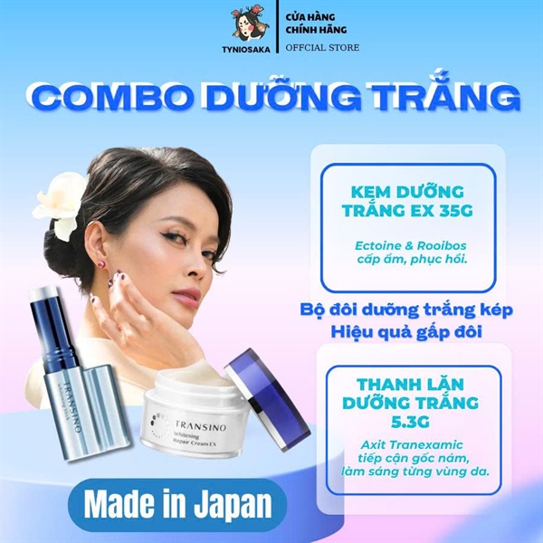 Combo Dưỡng Trắng Transino (Kem Dưỡng Trắng Da EX 35g, Thanh Dưỡng Trắng Da 5.3g)
