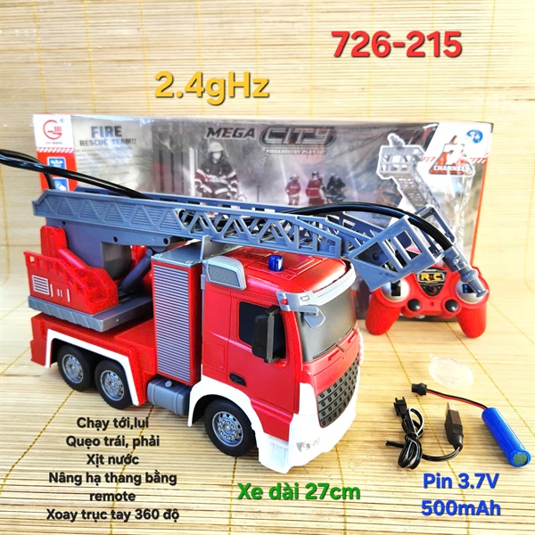 726-215 HỘP XE CỨU HỎA THANG ĐIỀU KHIỂN 7 ĐỘNG TÁC, CÓ SẠC, TL 1:24