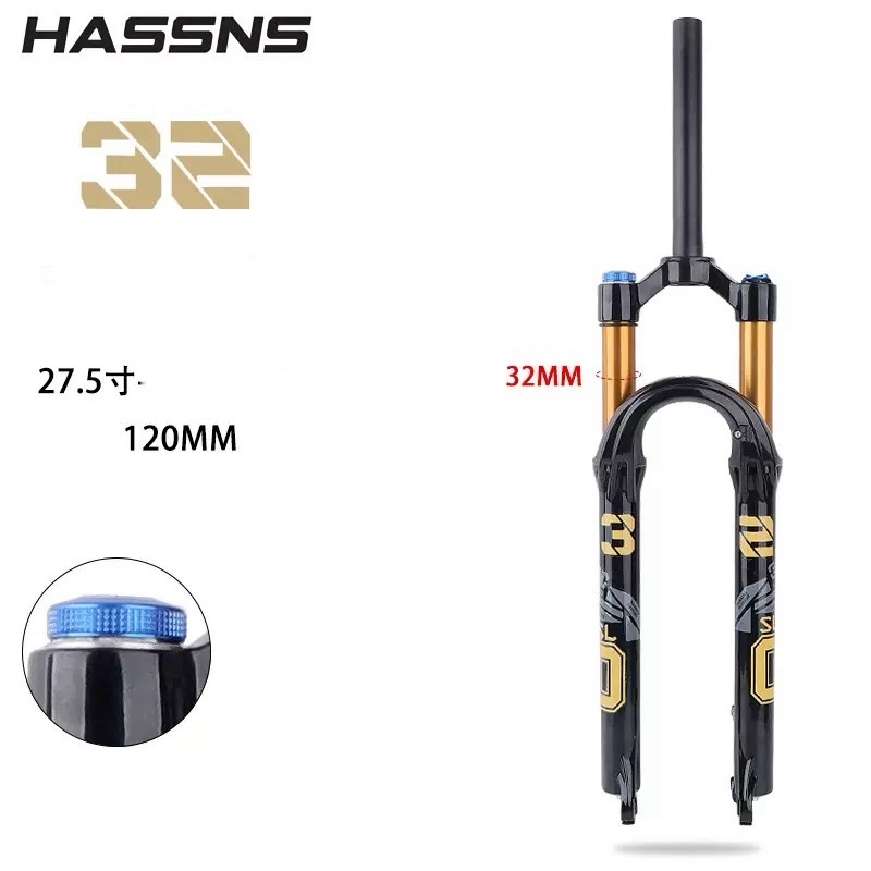 Phuộc giảm xóc hơi Hassns cổ thẳng 32mm hành trình 120mm QR