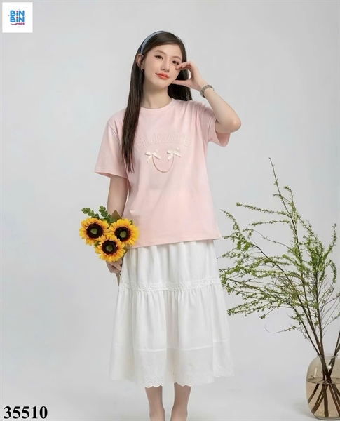 35510-Set váy Climate đính nơ hồng