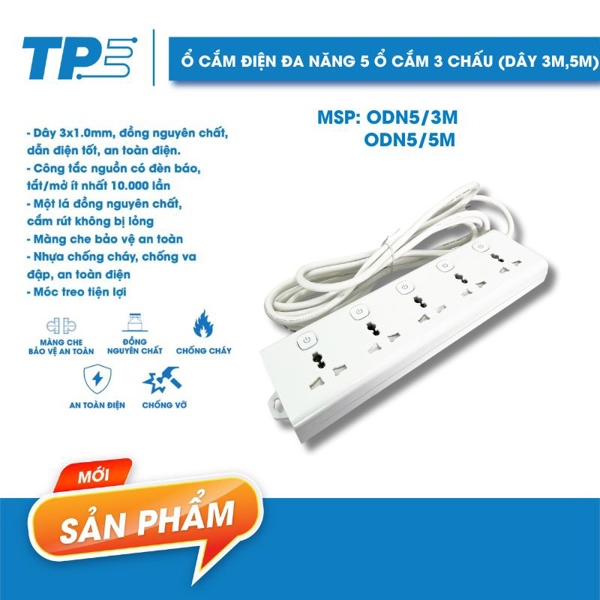 Ổ Cắm Điện 5 Lỗ 3 Chấu 5 Công Tắc TPE Tiến Phát