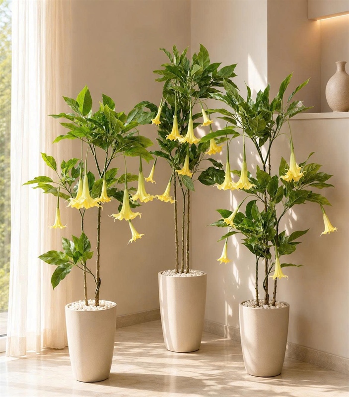 Cây kèn tây 1,8m có chậu - vàng - Cây - Hoa Lụa Vân Vượng