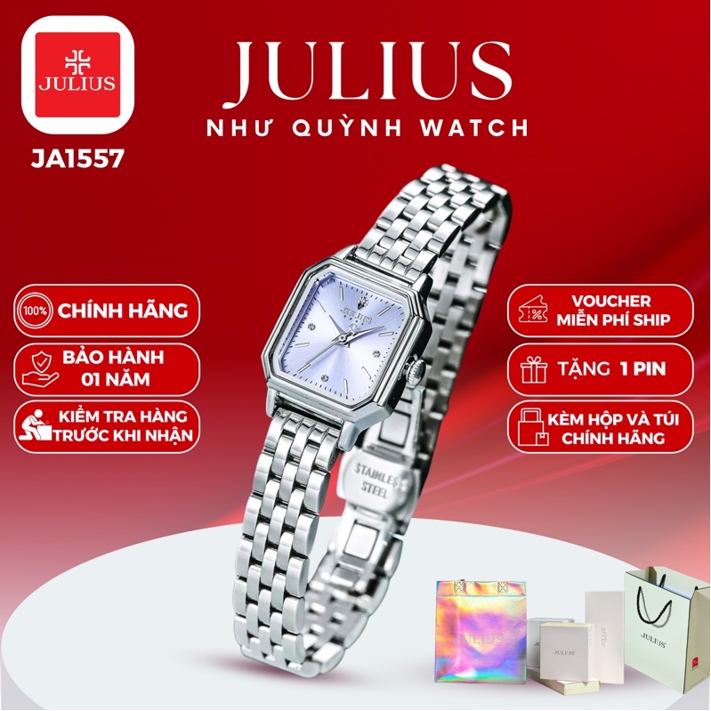 Đồng hồ nữ Julius Hàn Quốc JA1557B dây thép (Bạc mặt xanh dương)